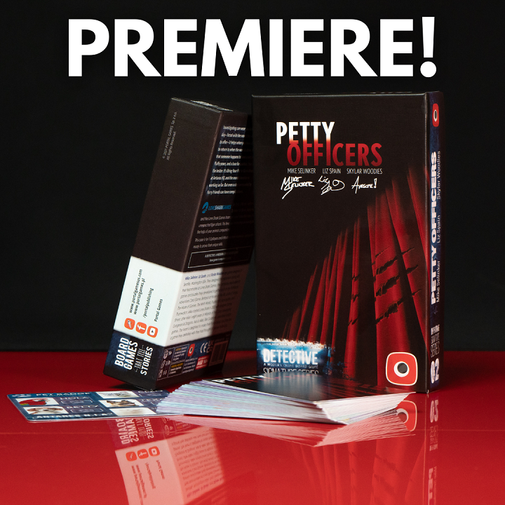 Petty Officers is an expansion to the legendary crime board game Detective by Ignacy Trzewiczek. The expansion was written by famous Mike Selinker, together with Liz Spain, Skylar Woodies and the Lone Shark Games team. But this time pets join the Antares investigative team!