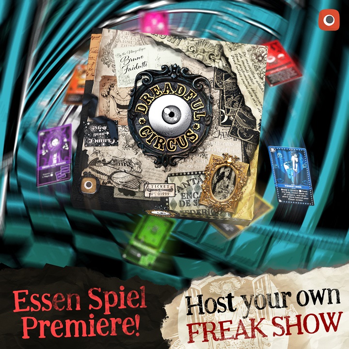 Dreadful Circus is a fast strategy game by Bruno Faidutti (The Citadel, Diamant). It will take us to a mysterious world somewhere at the bottom of our minds. As circus directors we will try to organize an unforgettable evening of shows, fighting with each other to attract the attention of the largest audience. The wonderful, dark graphic layer is just a taste. It promises to be fierce competition based on bidding, negotiations and negative interaction!  It’s gonna be a great show!